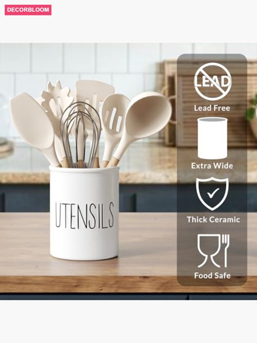 Large Ceramic Utensil Holder for Countertop, Farmhouse Kitchen Crock, Spatula - Picture 5 of 7